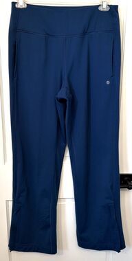 Apana Yoga Wide Zipper Leg Heavy Pants Blue Womens L Pockets Lounge Athleisure